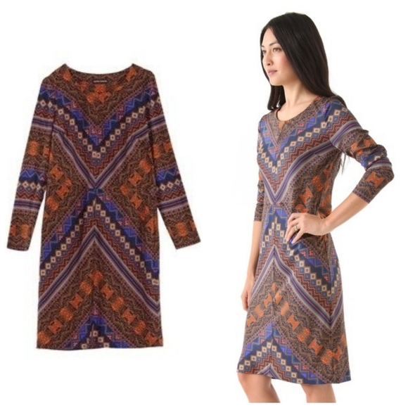 Antik Batik Dresses & Skirts - Antik Batik Silk Bajna Tribal Print Multicolor Long Sleeve Sheath Dress